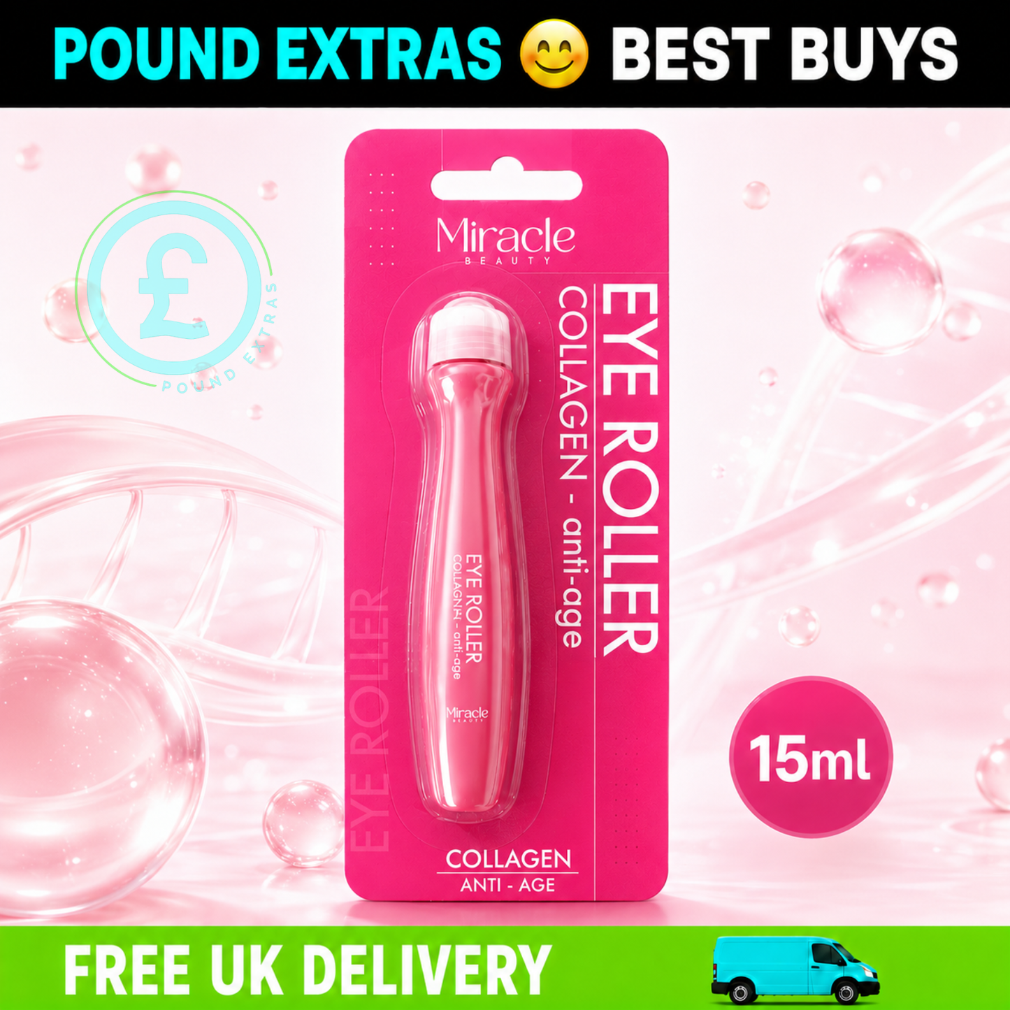 Miracle Beauty Eye Roller Gift Set 3 Pack Vitamin C Collagen Hyaluronic 15ml