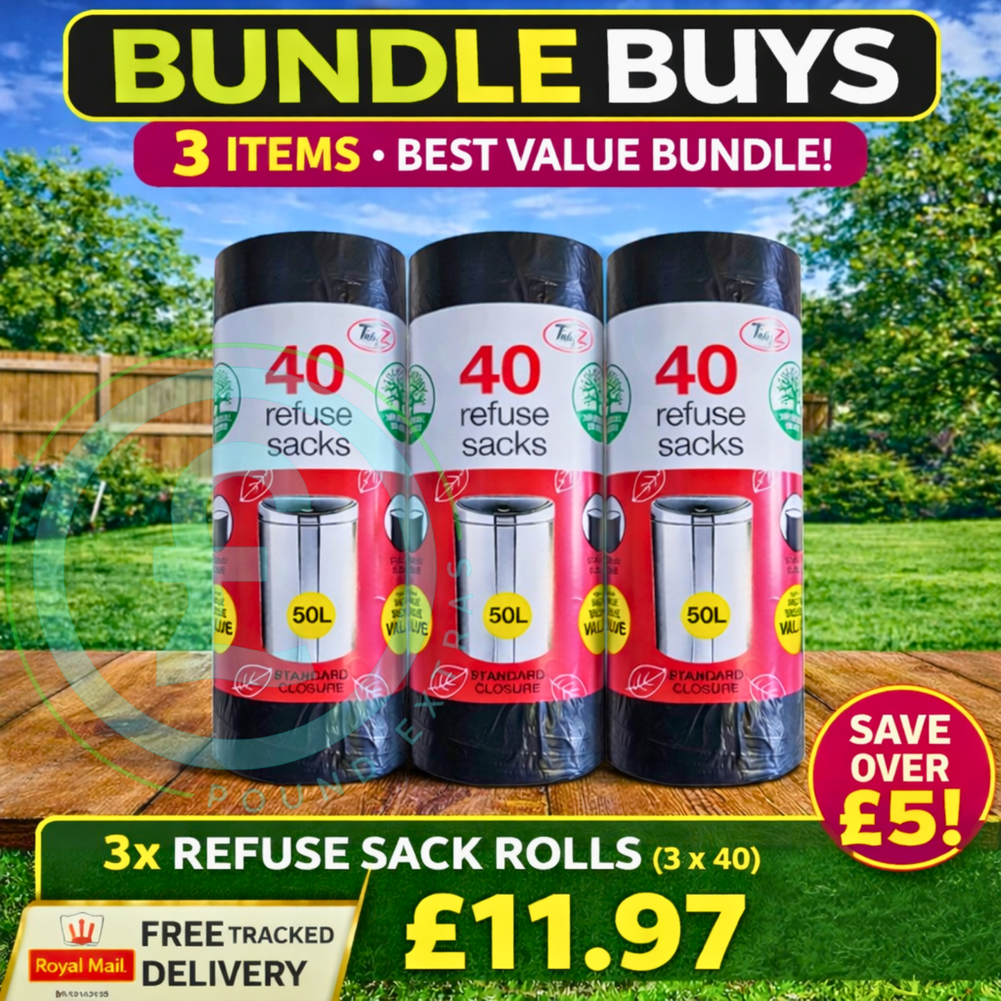 TidyZ Refuse Sacks 120 Pack Bundle 50L Strong Bin Bags