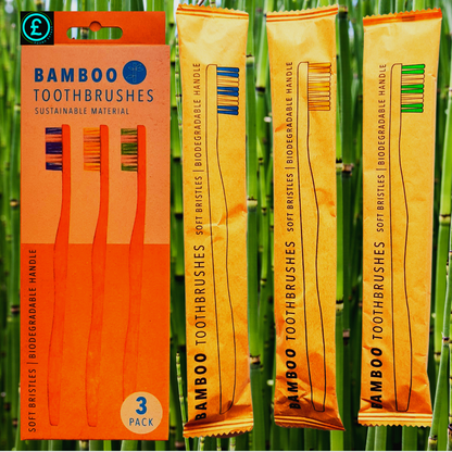 ❤️ POUND EXTRAS 😊 Bamboo Toothbrush Set 💚 soft bristles, eco-friendly & biodegradable handles for a cleaner smile & greener planet. Perfect daily oral care!