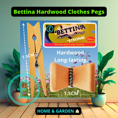 ❤️ POUND EXTRAS 😊 Bettina hardwood clothes pegs 🏠 32 pack strong high-tension grip with steel springs. Eco-friendly, durable & ideal for indoor or outdoor laundry.