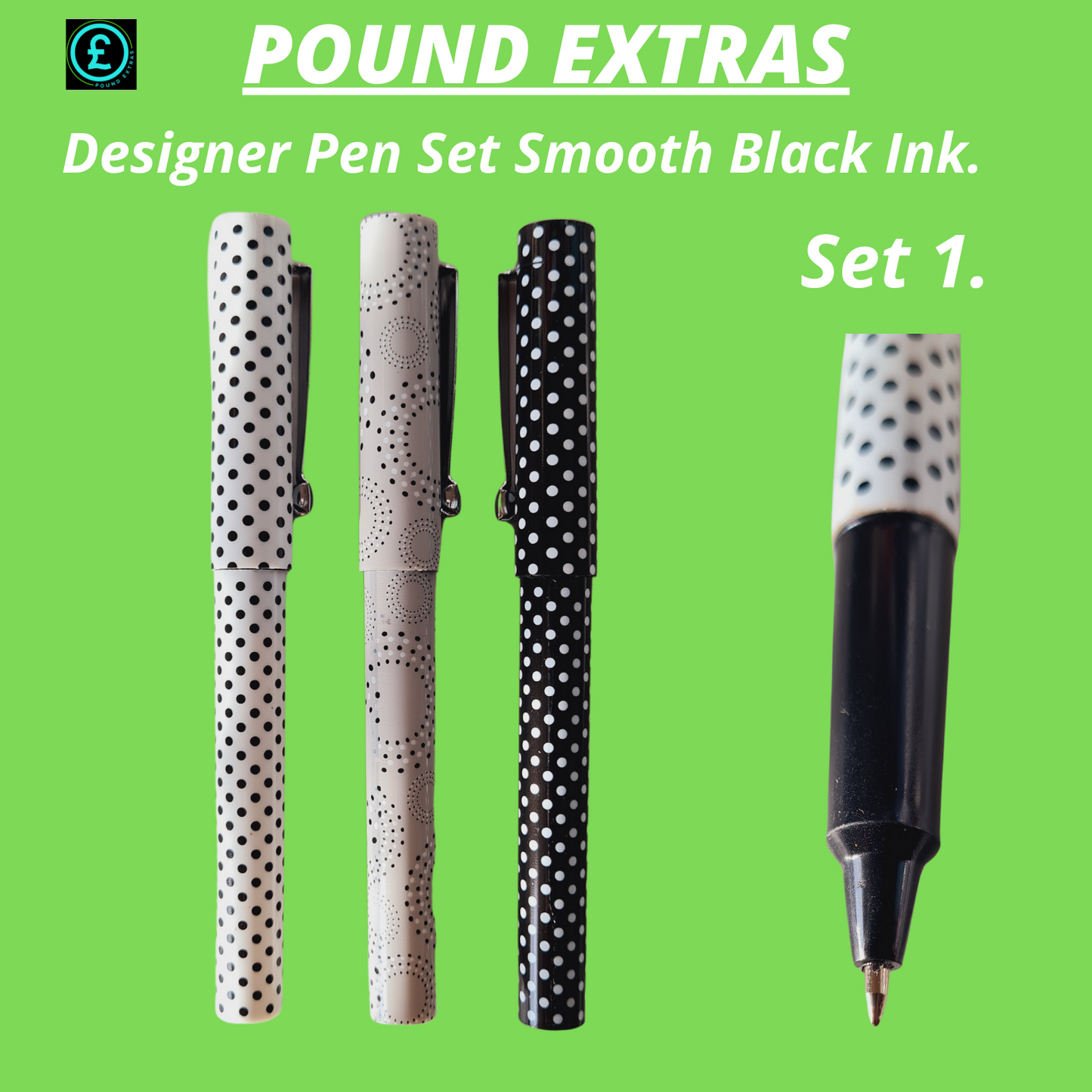 ❤️ POUND EXTRAS 😊 3 Pack Black Ink Pen Set 💚 sleek, smooth & stylish ballpoint pens — perfect for school, home, office or gift writing essentials!