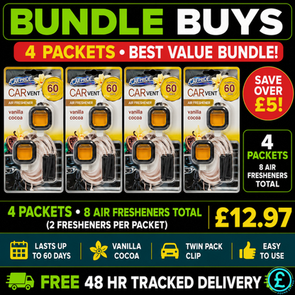 Car Pride vanilla and cocoa car vent air fresheners 4 pack Bundle Buys value deal with 8 air fresheners from Pound Extras