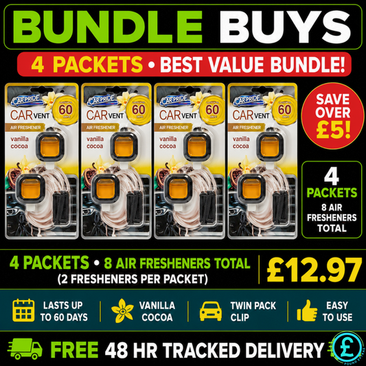Car Pride vanilla and cocoa car vent air fresheners 4 pack Bundle Buys value deal with 8 air fresheners from Pound Extras
