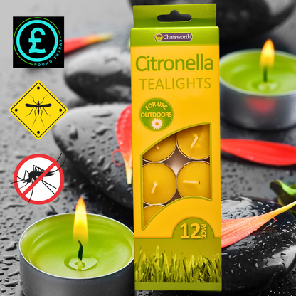 ❤️ POUND EXTRAS 😊 12 citronella tealight candles 💚 perfect for gardens, BBQs & camping – enjoy evenings outdoors with a fresh insect-repelling scent!
