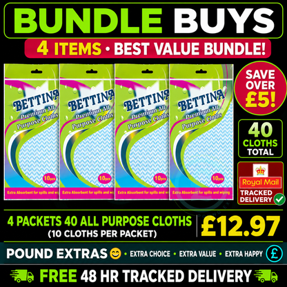 Bettina all purpose cloths 4 pack Bundle Buys value deal with 40 cloths and free tracked delivery from Pound Extras