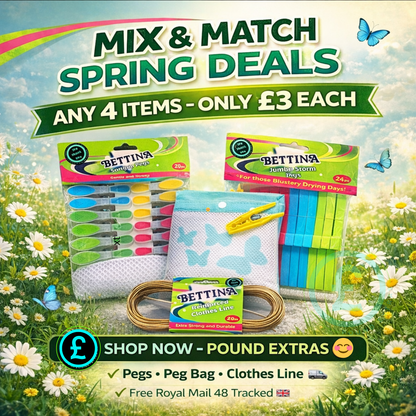Pound Extras Promotional image of Bettina products with a springtime background featuring flowers and butterflies 