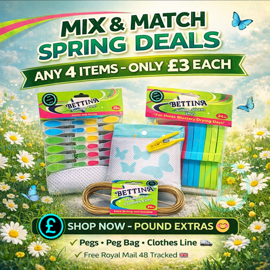 Pound Extras Promotional image of Bettina products with a springtime background featuring flowers and butterflies 