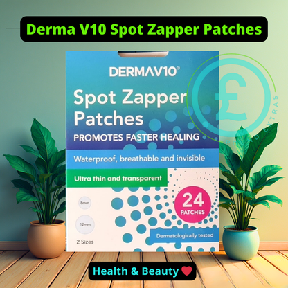 ❤️ POUND EXTRAS 😊 Derma V10 spot zapper patches ✨ hydrocolloid acne treatment with 24 patches in two sizes. Helps absorb oil, protect skin & heal spots fast.
