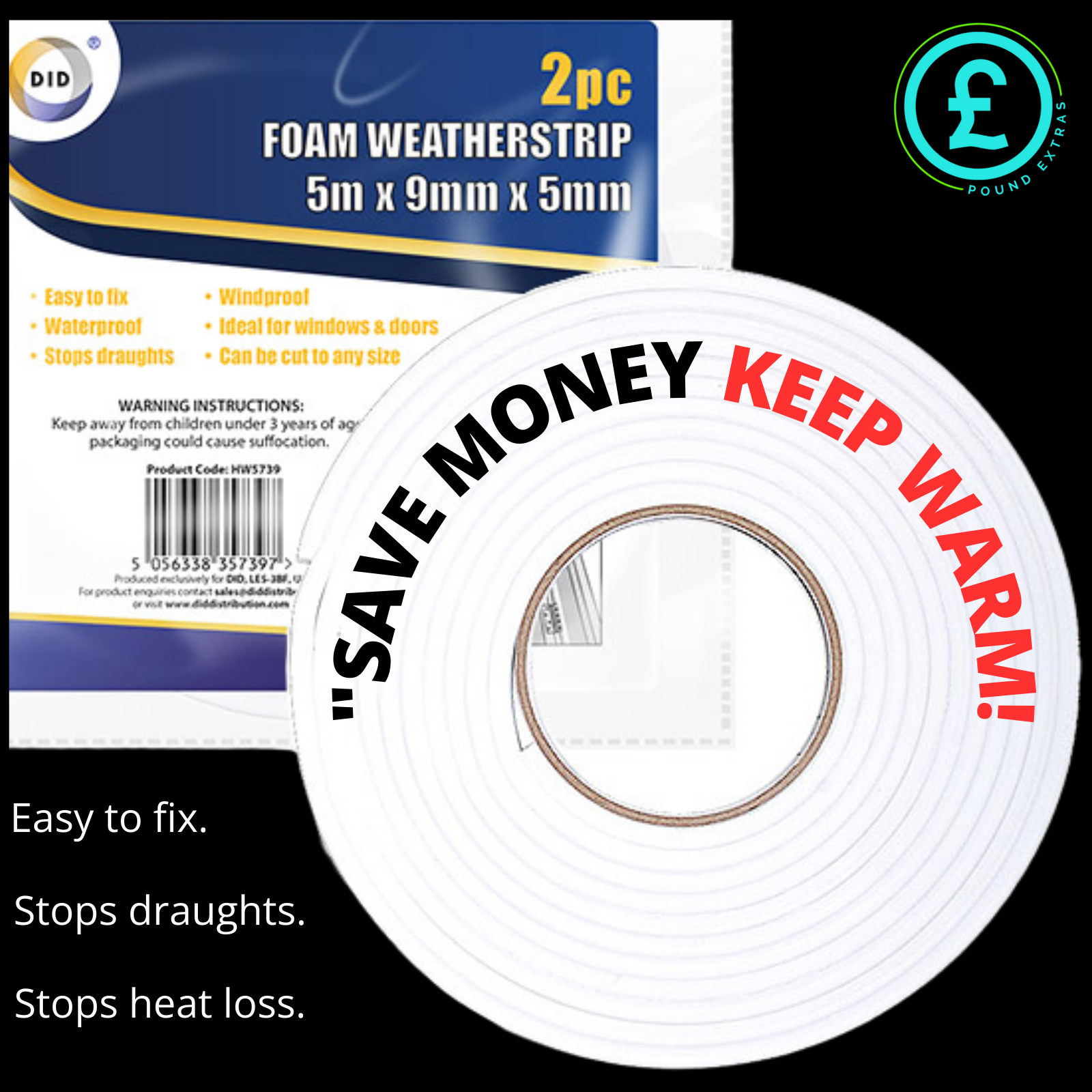❤️ POUND EXTRAS 😊 Foam Draft Excluder Strip 💚 5M weather seal insulation for windows & doors – blocks cold, saves energy & keeps your home cosy!