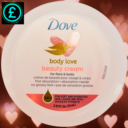 Dove body love beauty cream container with heart-shaped background