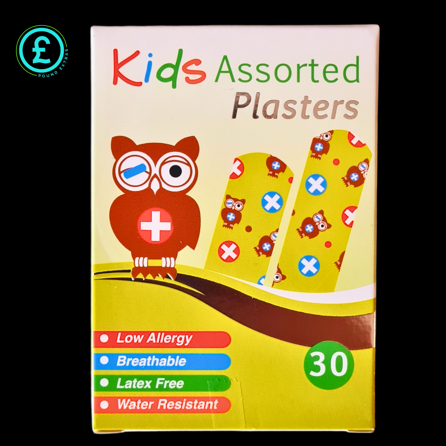 ❤️ POUND EXTRAS 😊 Kids First Aid Plasters 30 Pack 💚 assorted shapes, water-resistant & breathable — gentle protection for cuts, grazes & scrapes!