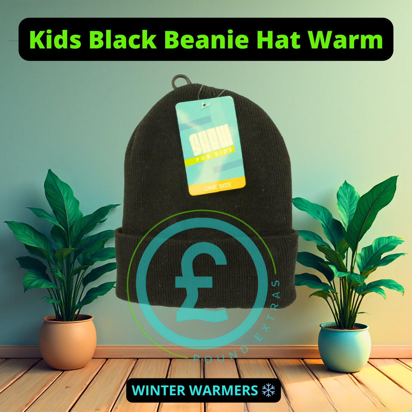 Kids Black Beanie Hat Warm Stretchy Cozy Winter Cap One Size