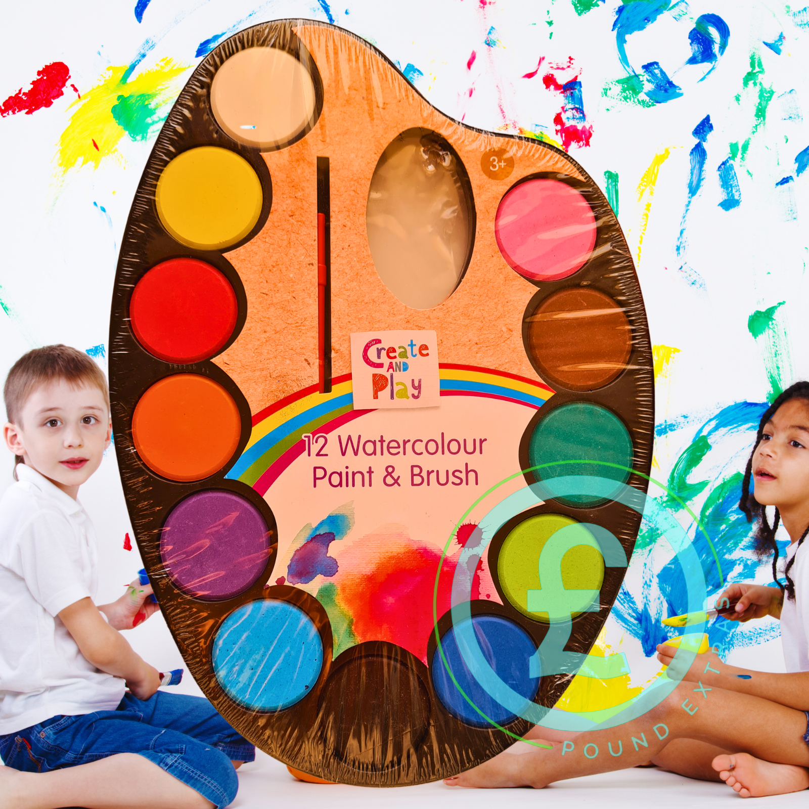 ❤️ POUND EXTRAS 😊 Kids Paint Palette 💚 12 water colours & brush for painting fun — perfect for art, crafts, gifts & creative playtime at home or school!