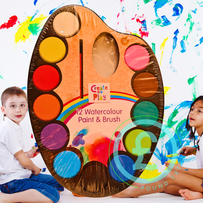 ❤️ POUND EXTRAS 😊 Kids Paint Palette 💚 12 water colours & brush for painting fun — perfect for art, crafts, gifts & creative playtime at home or school!