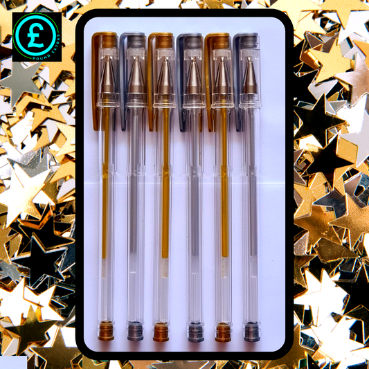 ❤️ POUND EXTRAS 😊 Metallic Gold & Silver Gel Pens 💚 perfect for Christmas cards, gift tags & crafts – smooth ink, festive shimmer & sparkle!