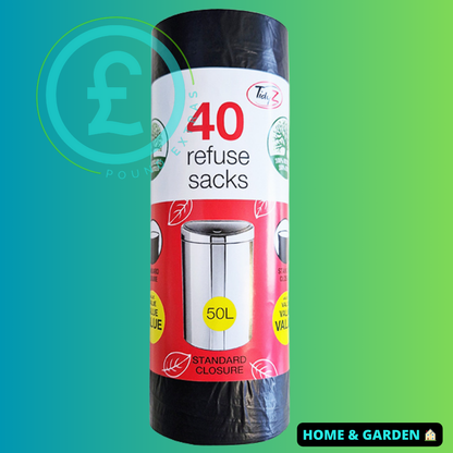 Roll of refuse sacks with a capacity indicator on a gradient background poundextras.com