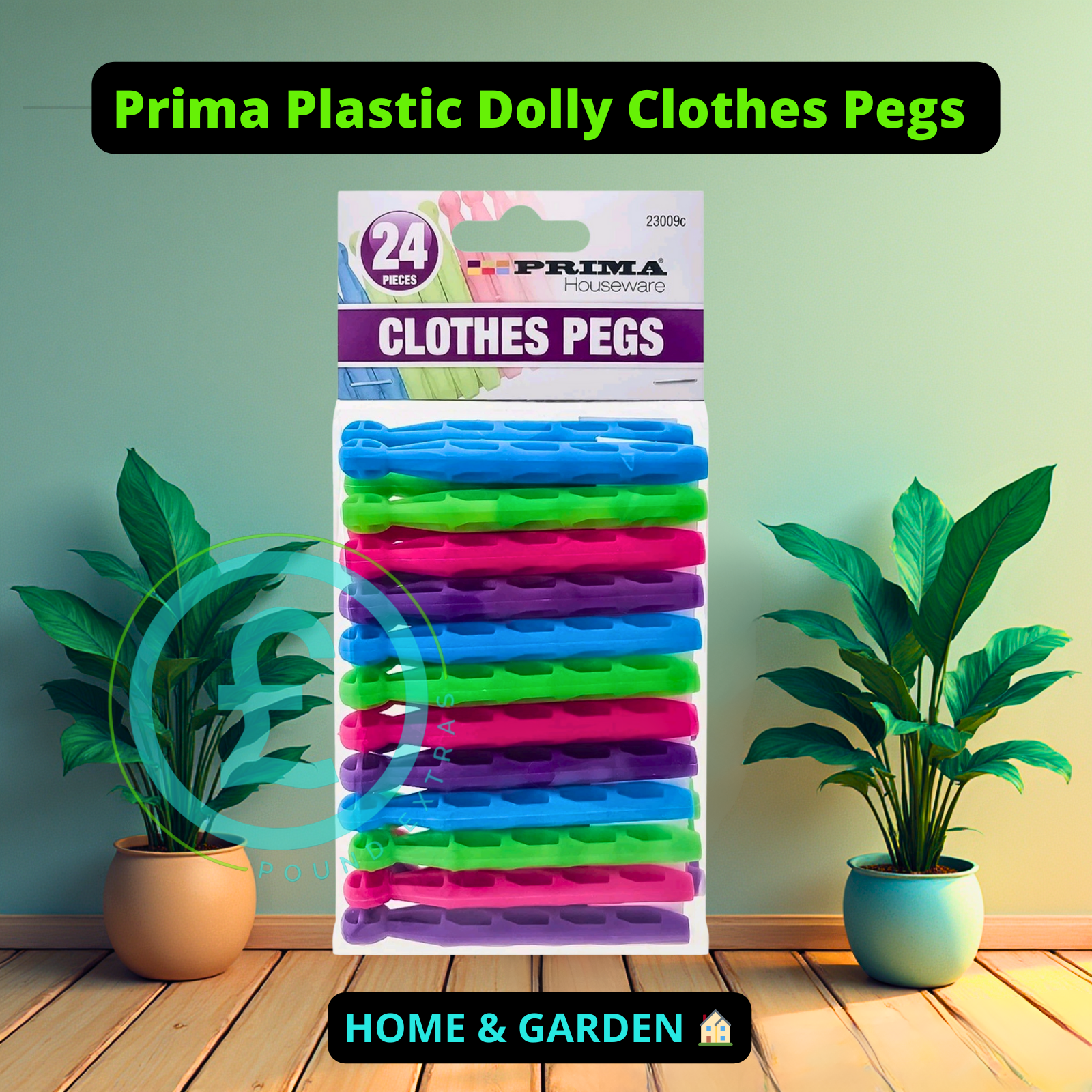 ❤️ POUND EXTRAS 😊 Prima plastic dolly clothes pegs 🏠 24 pack strong, durable pegs in assorted colours. Rust-free design ideal for indoor & outdoor laundry.