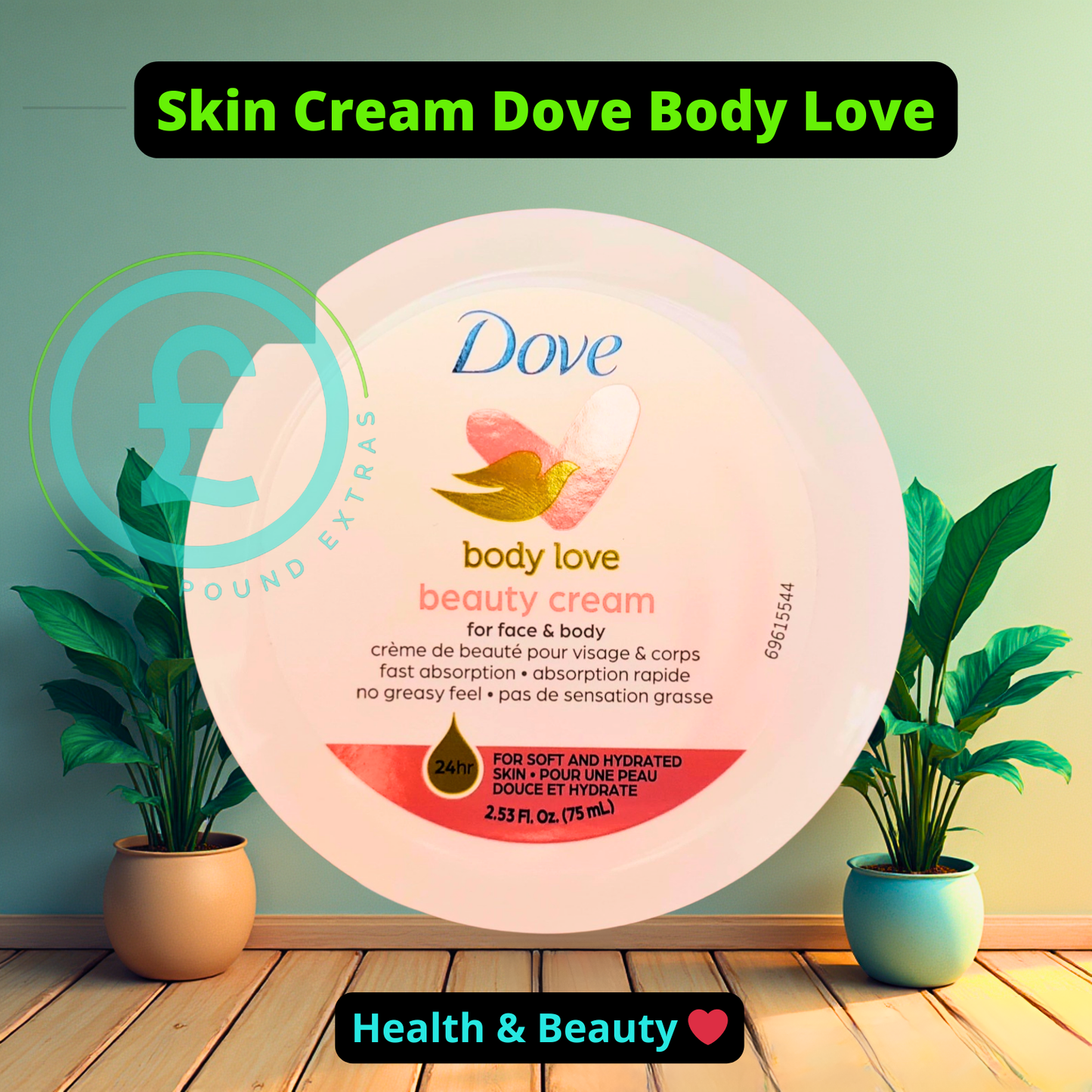 Dove body love beauty cream container with heart-shaped background poundextras.com