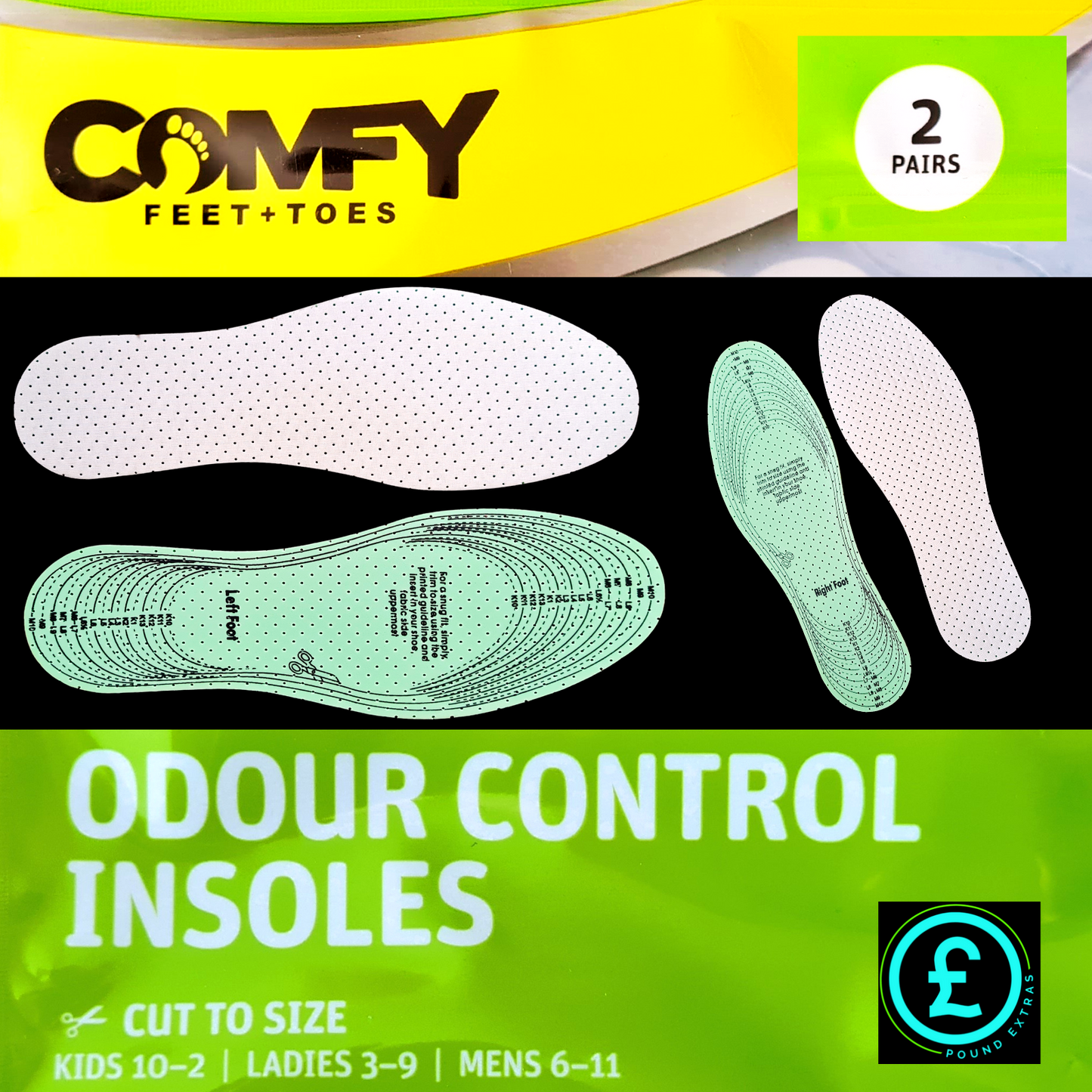 ❤️ POUND EXTRAS 😊 Soft Latex Foam Insoles 💚 2 pairs fresh odour-eaters cushioning comfort — cut-to-size inserts keep feet cool, comfy & fresh daily!