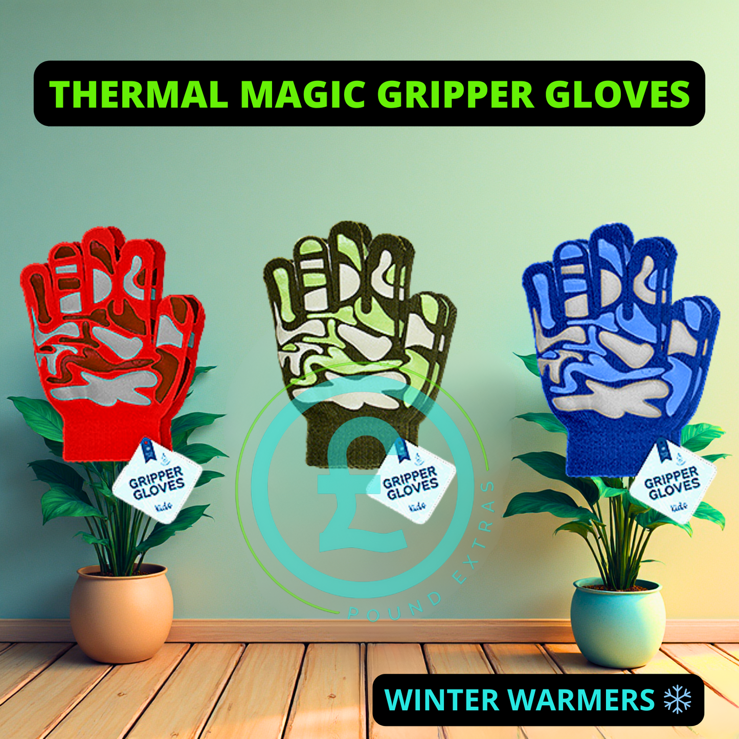 Kids Thermal Magic Gripper Gloves – Warm Winter Camo Style ❄️