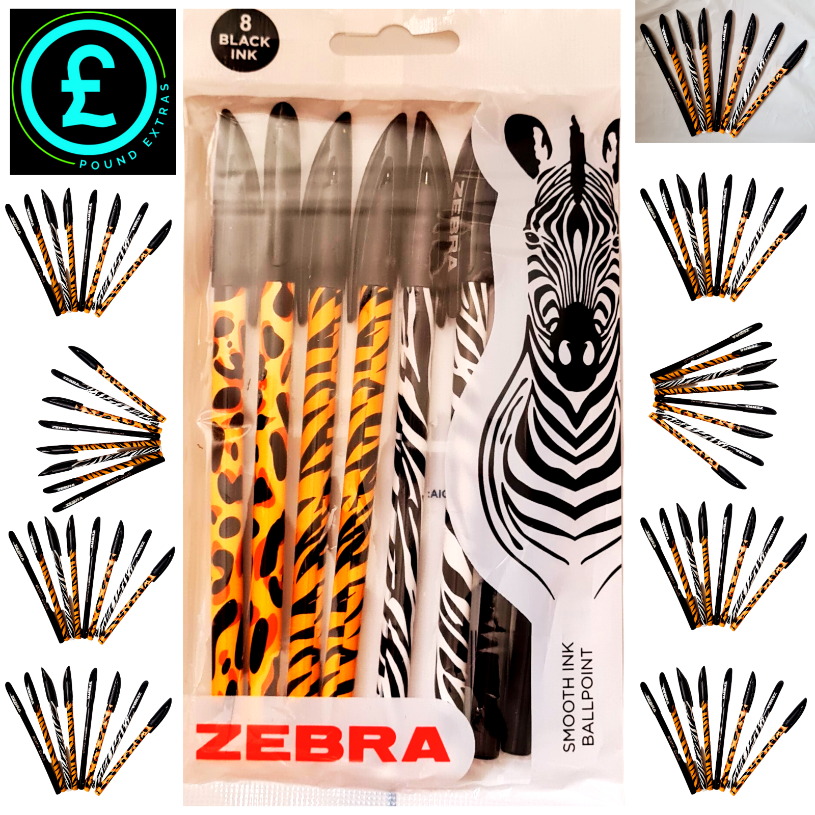 ❤️ POUND EXTRAS 😊 Zebra 8-Pack Black Ink Pens 💚 smooth ballpoint writing, perfect for school, office & home – everyday reliability & comfort grip!